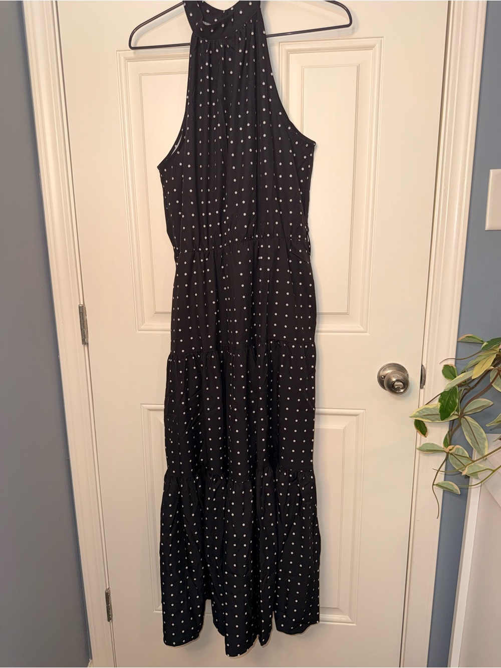HALARA Black Polka Dot Halter Maxi Dress